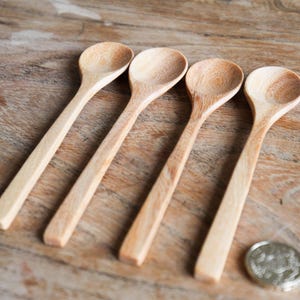 4 x Handmade Wooden Spoons Round Head Dessert Teaspoon Ice-cream 14cm Coffee Utensil