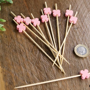 Pink Clover Cocktail Sticks: Wooden Party Food Picks (Set of 20)