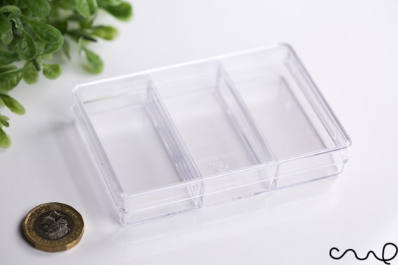 Small Clear 3 Cell Plastic Container Rectangle Case Jewellery Beads Pills Storage  Box 2cm Height 