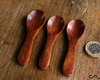 Set 3 Tiny Oval Head Short Handle Cute Dessert Wooden Spoons Handmade Rose Wood