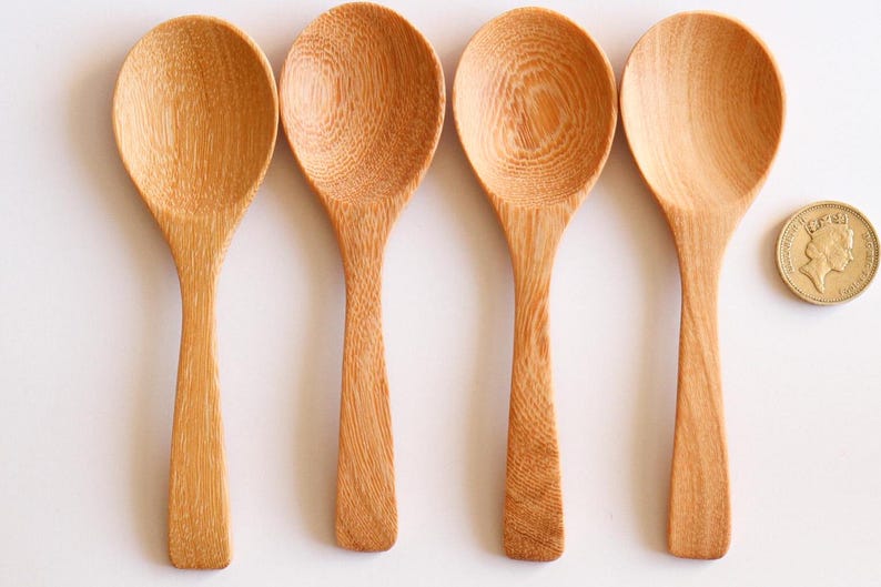 Handgemachte Holz Dessert Löffel - Kurzer Griff Natürliches Besteck Pack of 4