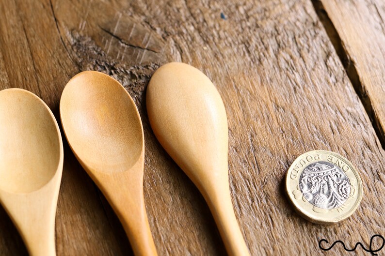 Set 4 Wide Oval Handmade Wooden Teaspoon 21.5cm Serving Utensil Coffee Gift