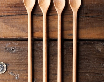 4 cucharas de madera artesanales de 22 cm con punta redonda y largas para servir café.