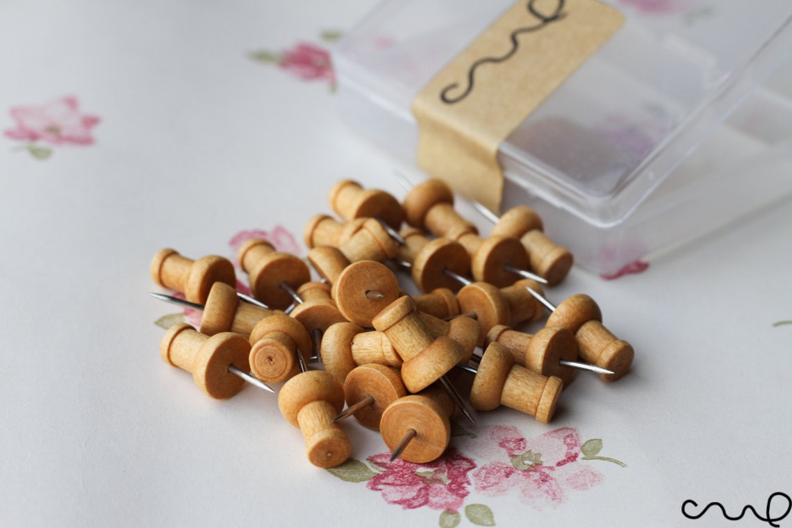 Wooden Push Pin 25 Drawing Pins Rustic Brown Cork Board Map Etsy