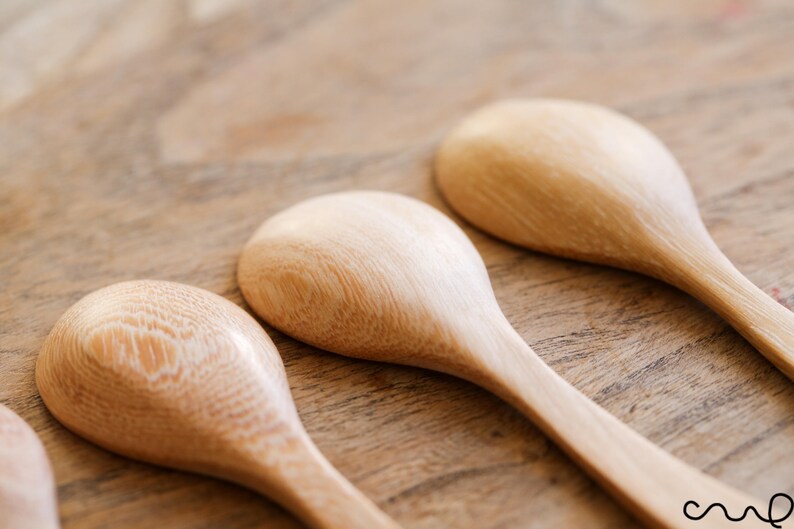 Handgemachte Holz Dessert Löffel - Kurzer Griff Natürliches Besteck Bild 7