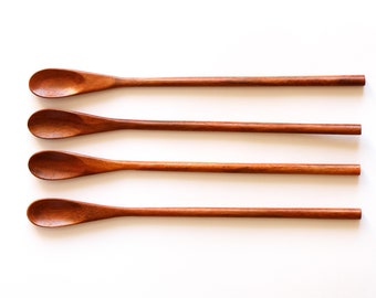 Set of 4 Handmade Long Teaspoon Wooden Spoon 21cm Rose Wood Serving Utensil Coffee Oval