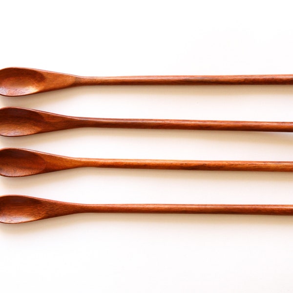 Set of 4 Handmade Long Teaspoon Wooden Spoon 21cm Rose Wood Serving Utensil Coffee Oval