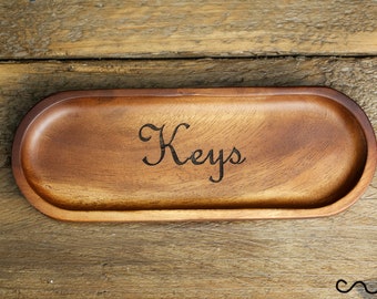 Handmade Small Wooden Oval Keys Tray Home Office Organise Gift  Engraving