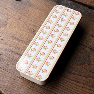 Small Floral Metal Rectangular Tin Sliding-Lid Trinket Gift Box Mint Sweets
