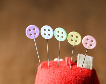 Pastel Button Sewing Pins – 45mm Flat Head Quilting & Dressmaking Pins (40 Pack)