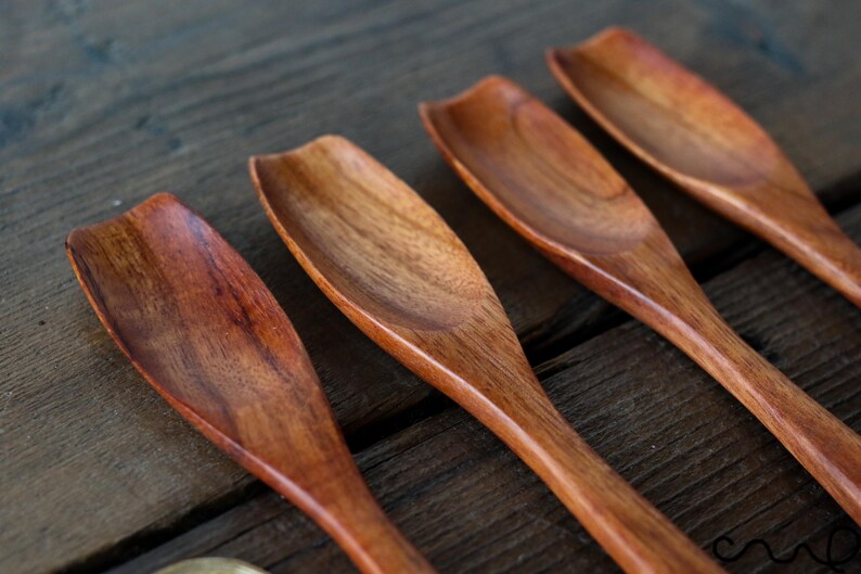 Cucharas de madera pequeñas (14 cm) Cucharadita de madera de rosa hecha a mano Azúcar Especias Regalo imagen 11