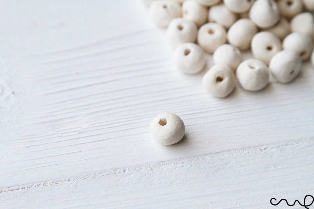 100 Handmade Ceramic Bisque Beads Ball Hole White Stoneware Etsy UK