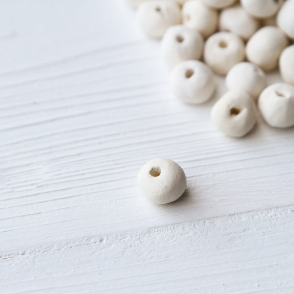 100 Handmade Ceramic Bisque Beads Ball Hole White Stoneware Round Craft For Glazing, Painting or Diffusing