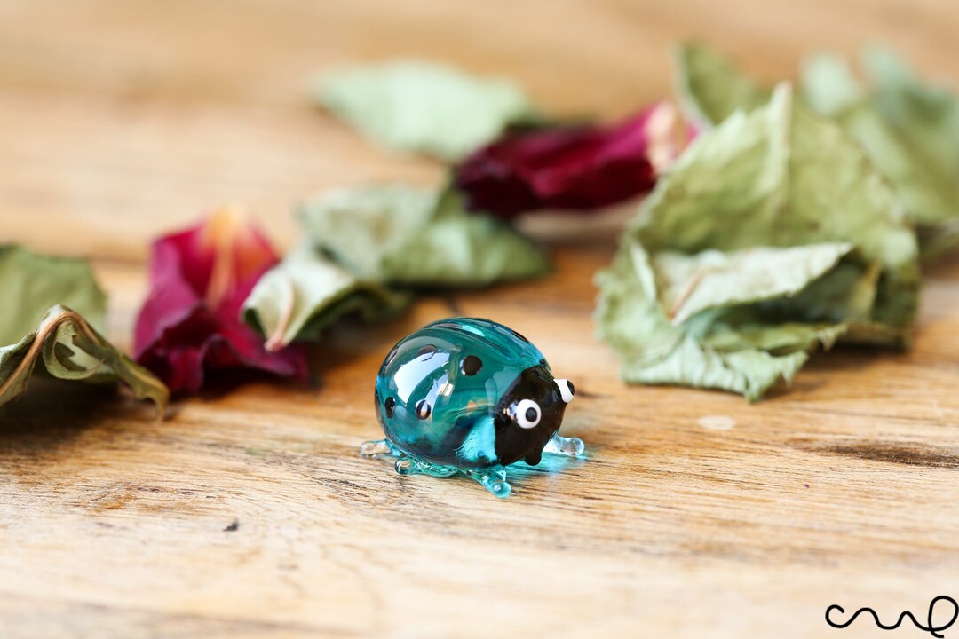 Handmade Glass Turquoise Blue Ladybird Ladybug Tiny Little Gloss ...