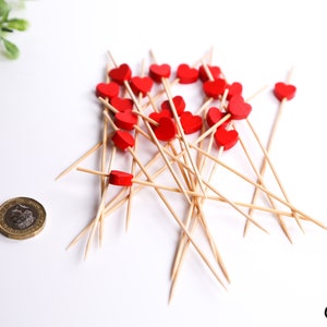 20 x Red Heart Head Wooden Cocktail Stick Party Picks Food Decor Toothpicks