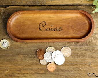 Handmade Wooden Oval Tray: Small Coin Organizer