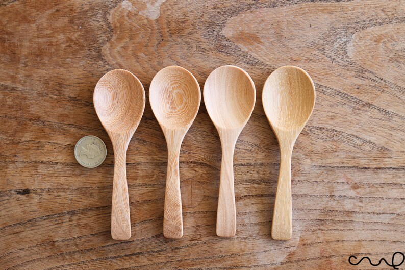 Handgemachte Holz Dessert Löffel - Kurzer Griff Natürliches Besteck Bild 3