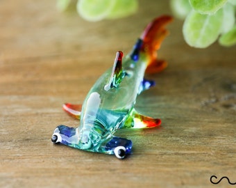 Handmade Blue Little Glass Hammerhead Shark Gloss Garden Decor Ornament Gift Terrariums