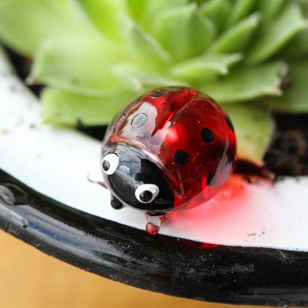 Handgefertigtes Glas Rot Marienkäfer Marienkäfer Kleine Glanz Accessoires Verschönerung Terrarien