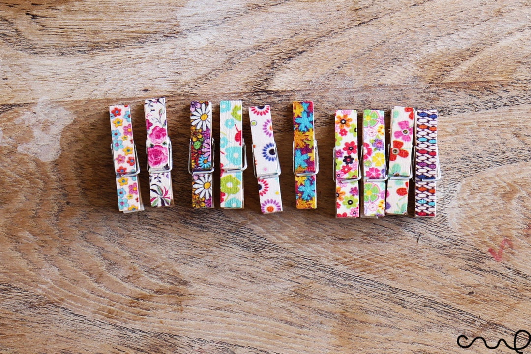 NEW Set of 10 Small 3.5cm Long Floral Wooden Cloth Pegs - Etsy UK