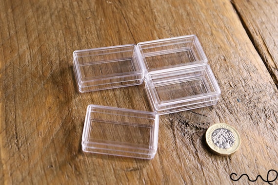 4 Tiny Clear Plastic Container Rectangle Case Jewellery Beads Pills Storage Box
