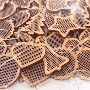 Wooden cross stitch blank embroidery base christmas ornaments stitching jewelry round ball heart shape pattern thread seed beads needlework