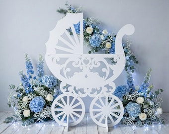 Baby Carriage Coach Stroller Decor for Baby Shower Gender Reveal Newborn Nursery Girl Boy Pink Blue Balloon Box Centerpiece Party Decoration