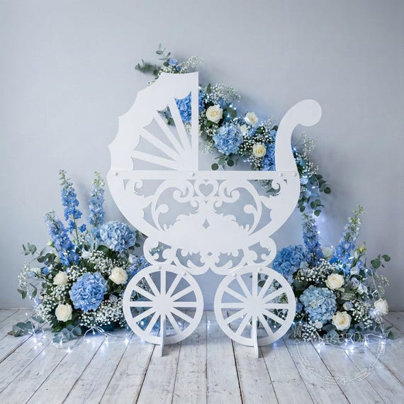 Baby Carriage Coach Stroller Decor for Baby Shower Gender Reveal Newborn Nursery Girl Boy Pink Blue Balloon Box Centerpiece Party Decoration