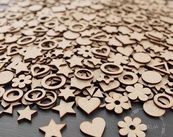 Wooden Shapes for Crafts 1-100pcs Cutout Blank Wood Stars Heart Flower Star Letters Earrings Kids DIY Scrapbooking Embellishments Beads Pack