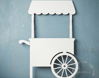 Candy Cart white party decorations wooden birthday wall table cutout stand display product cake food catering wheels sweet bar event decor