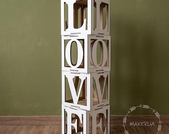 LOVE Wedding Balloon Boxes, Custom Letter Cubes for Bridal Shower, Engagement Party Decor, White Wooden Photo Backdrop, Romantic Event Prop
