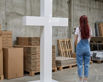 Olbrzymi, ogromny, biały krzyż, chrzest, pierwsza komunia święta, ceremonia ślubna, wielkanocna strefa fotograficzna, stoisko z rekwizytami, kwiat, dekoracja na imprezę