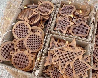 木製クロスステッチの空白刺繍ベース、クリスマスオーナメント、ステッチ、ミニハート型フープ、パターン糸、シードビーズ、針仕事、DIYギフト