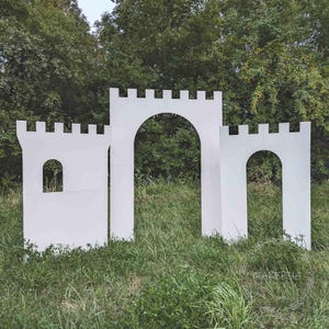 Torre de castillo de fondo para cumpleaños, boda, evento, fiesta, accesorios para fotomatón, princesa, rey, arco, fortaleza, soporte, decoraciones medievales de madera, decoración