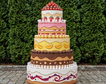 Giant 5ft Faux Cake Food Sculpture Large Fake Cake for Bakery Storefront Decor Candy Store Prop 5 Tier Window Dessert Display Dummy Birthday