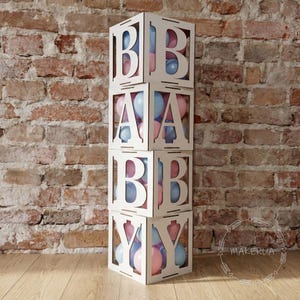 Custom Wooden Сube Box Baby Shower Balloons Block Boxes Gender Reveal Boy Girl Name Birthday Decoration Large White Transparent with Letters