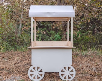 White Wooden Cart stand display wedding birthday product display stand food catering event festival christmas market wheels bar party decor