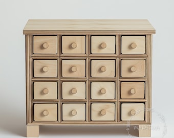 Jewelry Storage Cabinet – Wooden Organizer with Small Drawers Handmade Rustic Chest for Earrings Rings Accessories Storage Card Catalog DIY