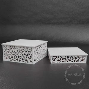 Stojak na cukierki do wyświetlania na stole deserowym, biały stojak na ciasto, wydarzenie, wesele, urodziny, baby shower, koronkowy, kwadratowy, okrągły, ażurowy, bufet, dekoracja