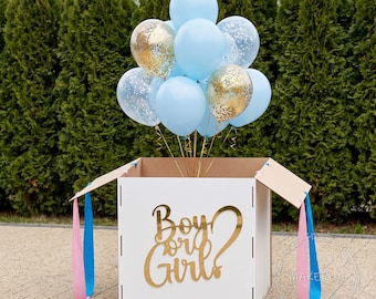 Giant Gender Reveal Box 3.3ft 1m Girl or Boy Pink Blue Balloon Baby Shower White Wooden Surprise Party Props Huge Flower Floral Decorations
