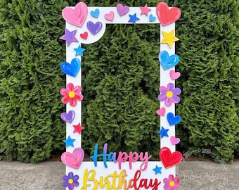 DIY Giant Photo Frame Kit, Kids Birthday Party Craft Activity, Freestanding Photo Booth Backdrop Unpainted Wooden Frame 3D Coloring Shapes