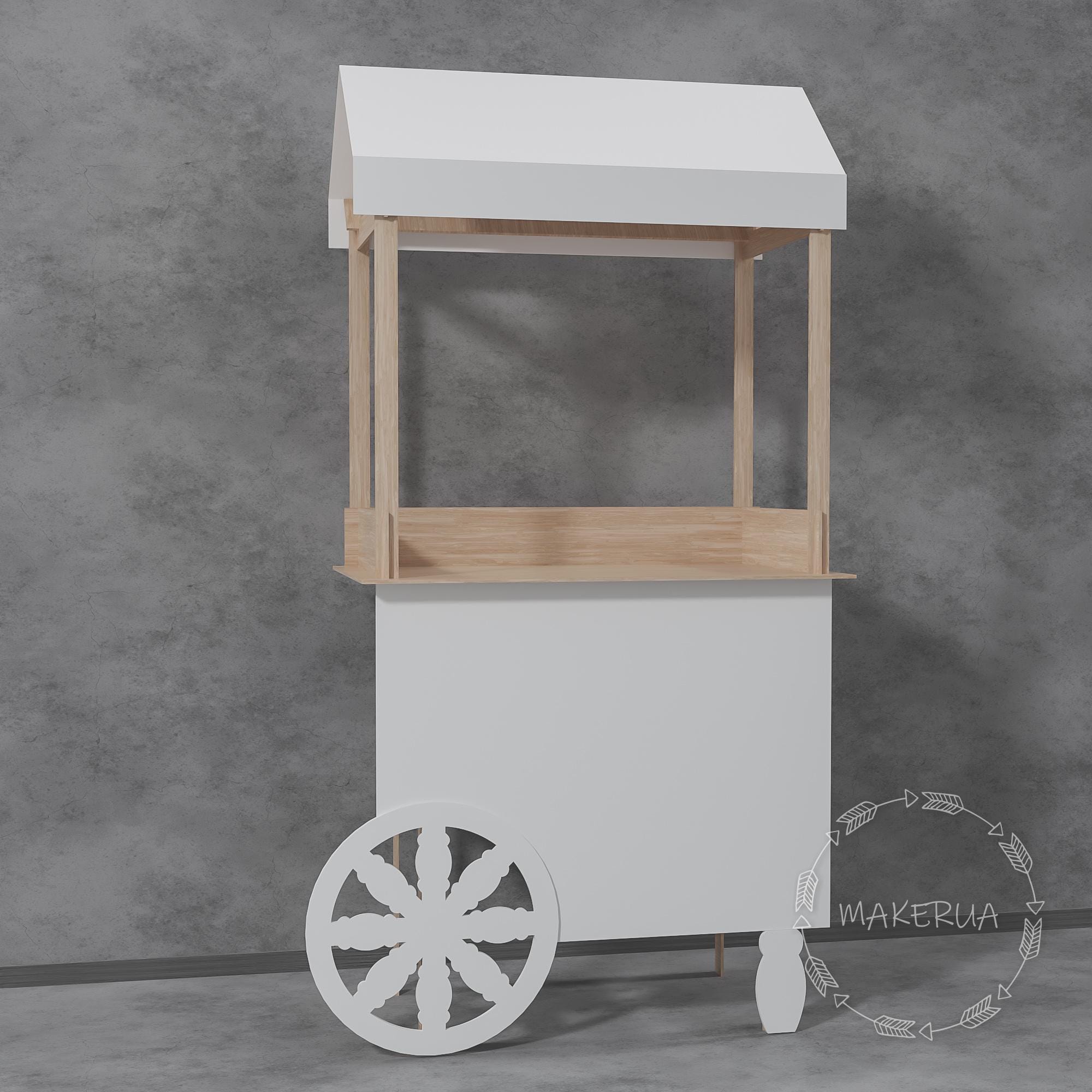 White Wooden Cart New Style wedding birthday decoration stand display product food catering event festival market wheels bar party decor