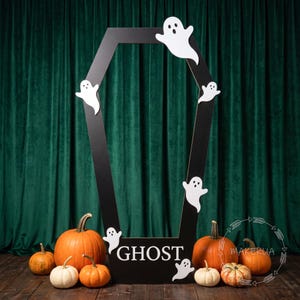 Halloween giant photo booth coffin frame wooden ghost skeleton party prop birthday rip to my 20 30 40 til death black arch selfie photobooth