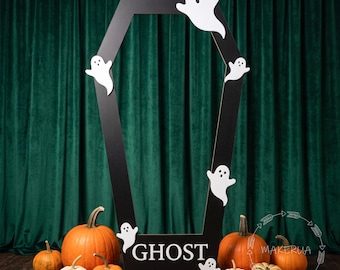 Halloween giant photo booth coffin frame wooden ghost skeleton party prop birthday rip to my 20 30 40 til death black arch selfie photobooth