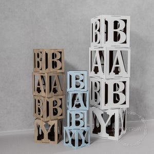 Custom Wooden Сube Box Baby Shower Balloons Block Boxes Balloon Gender Reveal Decoration Backdrop Photo Prop White Transparent with Letters