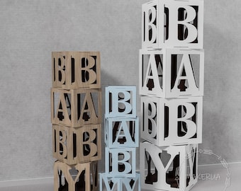 Custom Wooden Сube Box Baby Shower Balloons Block Boxes Balloon Gender Reveal Decoration Backdrop Photo Prop White Transparent with Letters