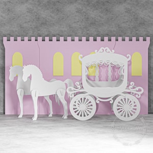Geburtstagsparty Set Prinzessin Dekoration Pferdekutsche Cinderella Candy Warenkorb Hochzeit Hintergrund Photo Booth Prop Eventraum Baby Shower Decor