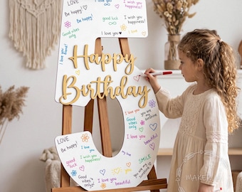 Birthday Guest Book Alternative, Signature Board, Large Wooden Number, Birthday Party Decor, Happy Birthday Sign, Memory Board, Photo Props