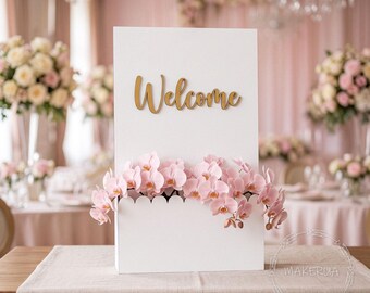 Welcome Flower Box, Floral Birthday Party Decor Stand, Wedding Table Sign White Wooden Pocket Board Candy Cart Event Flowerpot Pot Props
