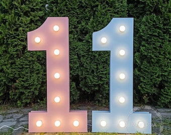 Giant Cute Marquee Numbers with LED Lights Large Light Up 1st Birthday Party Decor Pink Blue Boy Girl Prop Neon Sign Decorations One 1 First